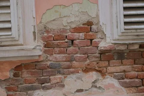 Half destroyed wall with windows Stock Photos