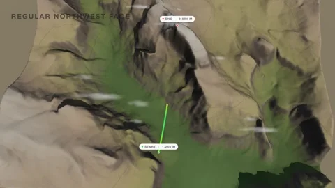 Half dome regular northwest face 3d terrain route map seamless loop Vídeos de archivo 341938395