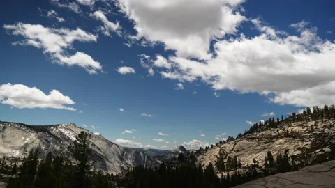 Half Dome View from Olmstead Point, Clear Cloudy Blue Sky, Yosemite National Stock Footage 226293612