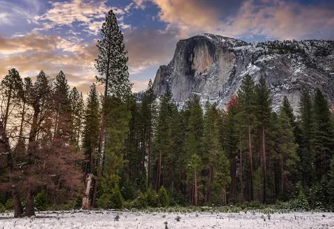 Half Dome Winter Sunset Clouds, Yosemite National Park, California Stock Photos