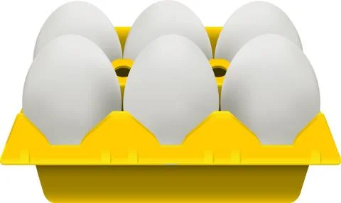 Half dozen eggs cardboard. Realistic vector image. Stock Illustration