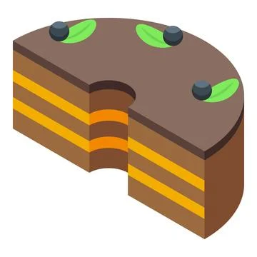 Half eaten chocolate cake with orange filling and berries topping Stock Illustration
