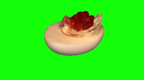 Half of egg stuffed with shrimp, Chinese cabbage, mayonnaise, red caviar Video stock 47588381