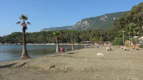 Half empty beach on one beautiful autumn day Stock Footage 121320346