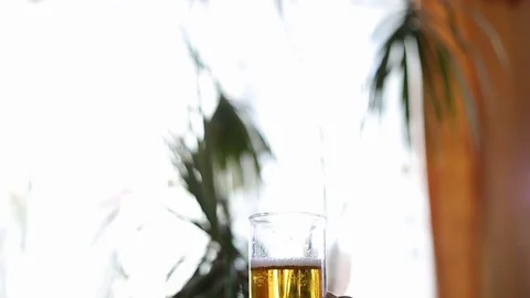Half empty beer mug on table Stock Footage 77571054