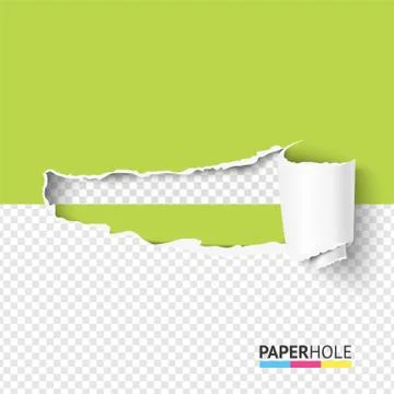 Half empty paper hole vector banner with scrolled torn piece on transparent as Stock Illustration