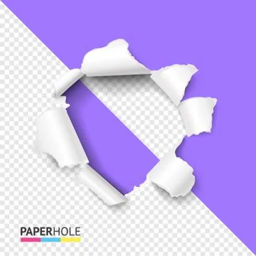 Half empty realistic torn violet paper hole on half transparent background for Stock Illustration