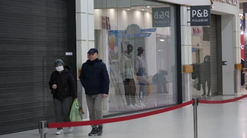 Half-empty shopping mall in the period of coronavirus Stock Footage 141158424