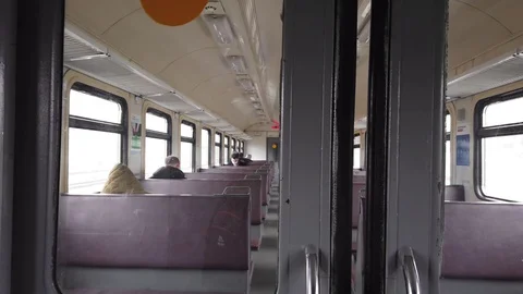 Half-empty train in the afternoon during the quarantine period in Moscow Stock-Footage 128649103