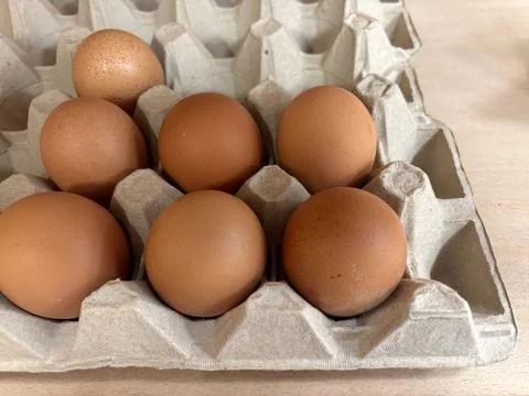 Half empty tray of fresh raw eggs Stock Photos