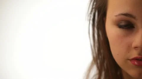 Half face of sad beautiful young woman isolated Stock Footage 11301676