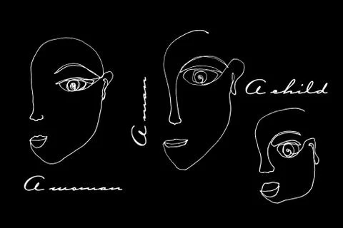 Half faces line art on black Stock Illustration