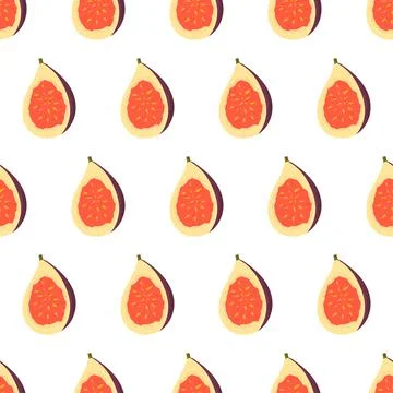 Half fig fruit seamless pattern on white background. Illustrazione stock