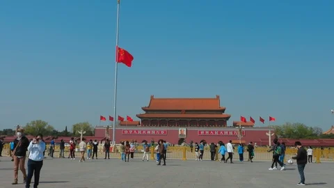 Half flag  tiananmen square During Covid-19 china beijing Stock-Footage 130067717