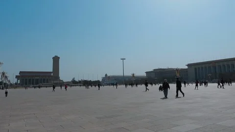 Half flag  tiananmen square During Covid-19 china beijing Stock Footage 130069784