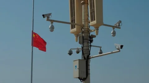 Half flag  tiananmen square During Covid-19 china beijing Stock Footage 130074776