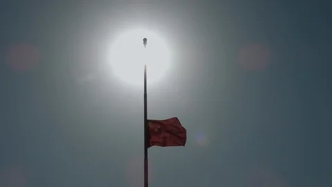 Half flag  tiananmen square During Covid-19 china beijing Stock Footage 130075362