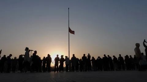Half flag  tiananmen square During Covid-19 china beijing Stock-Footage 130091418