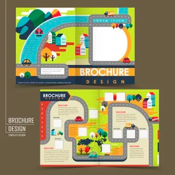 Half-fold template of flat design town brochure Stock Illustration