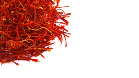 Half frame of one circle shaped saffron threads pile. Slowly rotating  Stock Footage 96331777