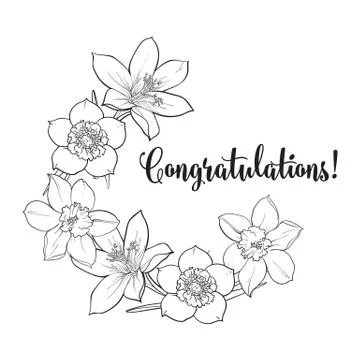 Half frame of spring flowers, sketch vector greeting card template 스톡 일러스트