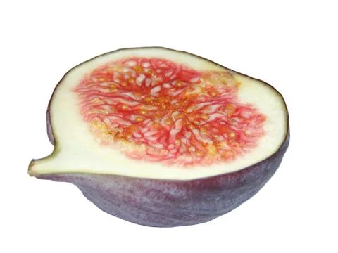 Half of a fresh fig. Fig isolated on white Stock Photos