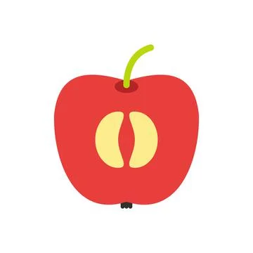 Half of fresh red apple flat icon Stock Illustration