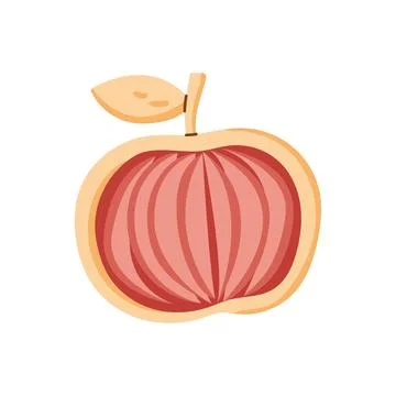 Half of fresh red apple fruit with stem and leaf Illustrazione stock