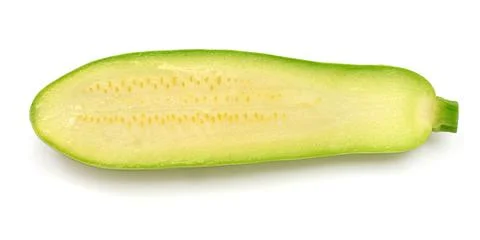 Half fresh squash vegetable marrow zucchini isolated on white background. F.. Stock-Fotos