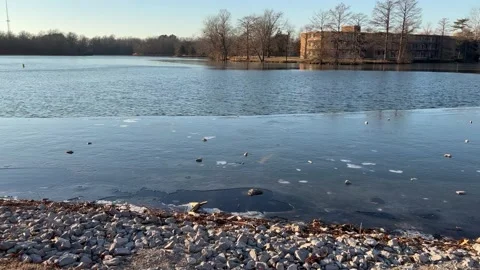 Half-frozen Lake Stock Footage 169201282