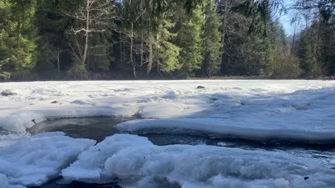 Half-Frozen River Melting in Spring | 4K Scenic Nature Footage Stock Footage 303092496