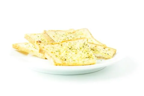 Half garlic bread crispy snack on plate Stock Photos
