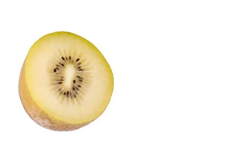 Half Golden Kiwi Fruit Isolated on Black Background with Copy Space Stock Photos
