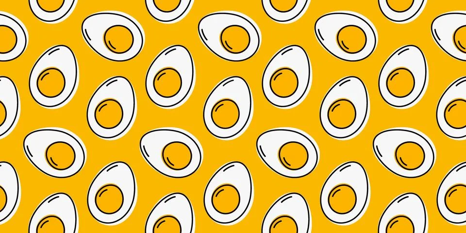 Half Hard boiled eggs Seamless Pattern on trendy yellow Minimalistic Egg Day 스톡 일러스트