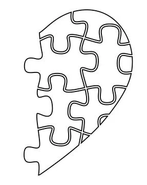 Half heart from puzzles - vector linear illustration with editable outline. Stock Illustration