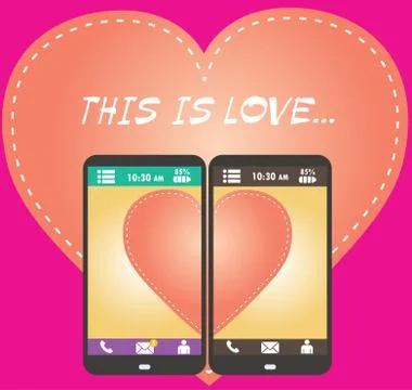 Half of the heart on the screen of your smartphone,flat vector Stock Illustration