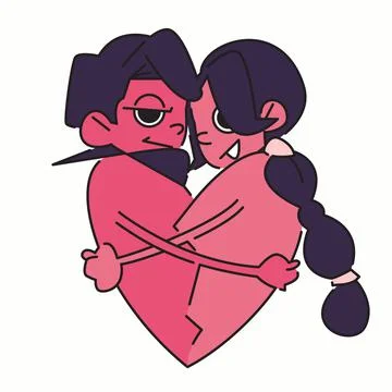 Half-hearted men, seducing half-hearted women, valentine characters in flat d Stock Illustration