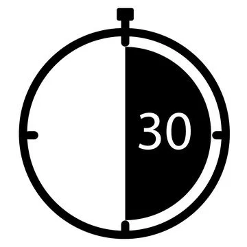 Half hour icon. Half-hour clock duration sign. flat style. Stock Illustration