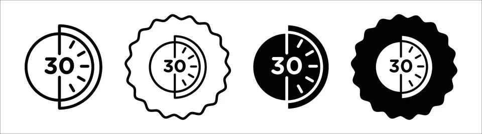 Half hour vector icon set collection. Half hour Outline flat Icon. Stock Illustration