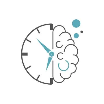 Half human brain and half clock icon Stock Illustration