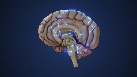 Half Human Brain Emitting Synaptic Signal Waves Illustrazione stock