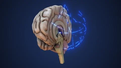 Half Human Brain Emitting Synaptic Signal Waves イラスト素材