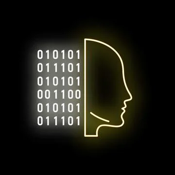 Half human head thinking binary code data Ilustración de archivo