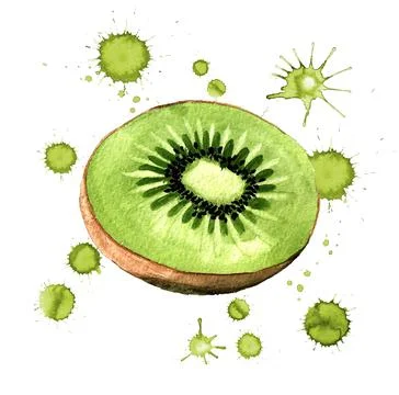 Half of kiwi with paint blots Stock Illustration