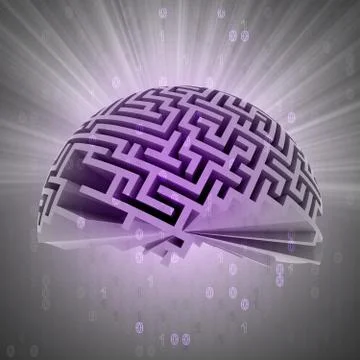 Half labyrinth sphere with binary code and flare illustration Stock Illustration