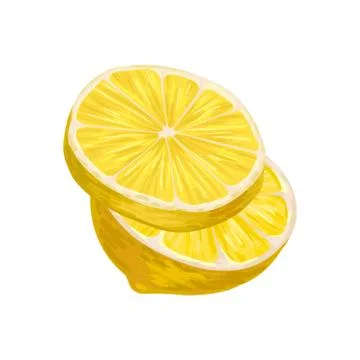 Half of lemon with one round slice. Juicy yellow fruit. Fresh and healthy food Illustrazione stock
