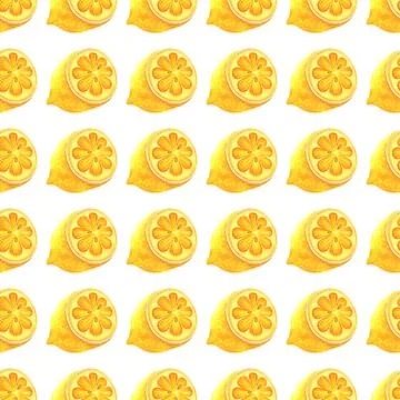 Half lemon seamless watercolor pattern. Hand drawn illustration on white Stock Illustration