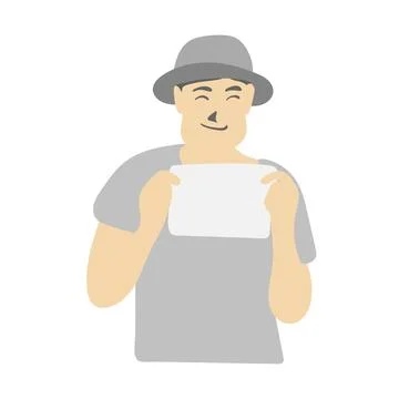 Half length of man with hat holding paper sign illustration vector Stock Illustration
