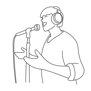 Half length of man singing on microphone with headphone illustration vector Stockillustratie