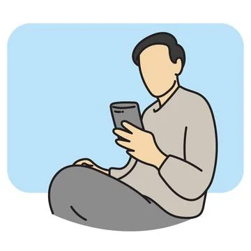 Half length of man using smartphone with blue blank space illustration Stock Illustration